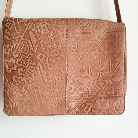 Leather Hand tooled Made in India Travel Crossbody Bag - Picture 8 of 10